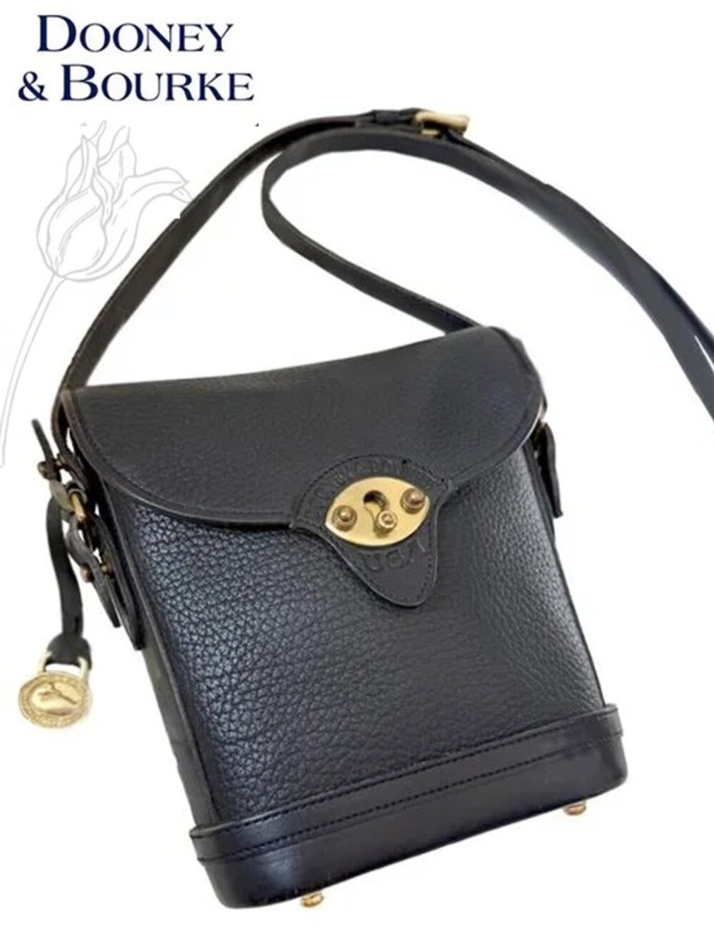 Dooney & Bourke Vintage Black Pebbled Leather Small Camera Style Crossbody Bag